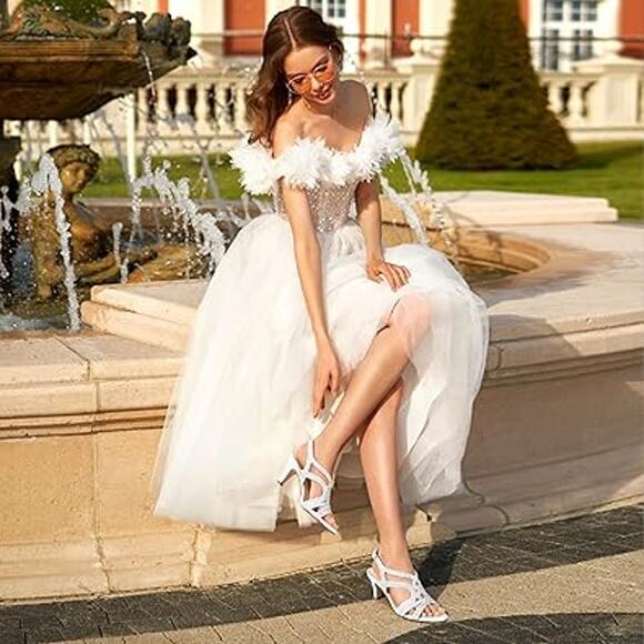 Pizz Annu Womens Size 9 White Silver Sparkle Open Toe 3" Slingback Heel Shoes - Picture 5 of 6